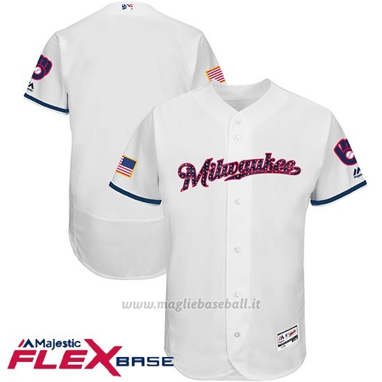 Maglia Baseball Uomo Milwaukee Brewers 2017 Estrellas y Rayas Bianco Flex Base